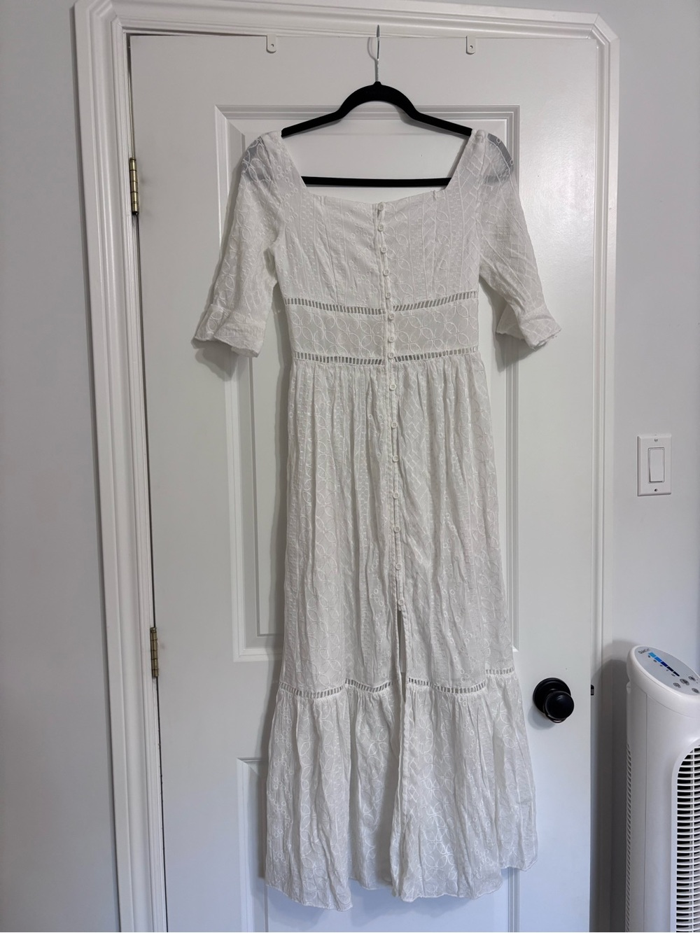 Rebellion White Lace Maxi Dress with Button Front